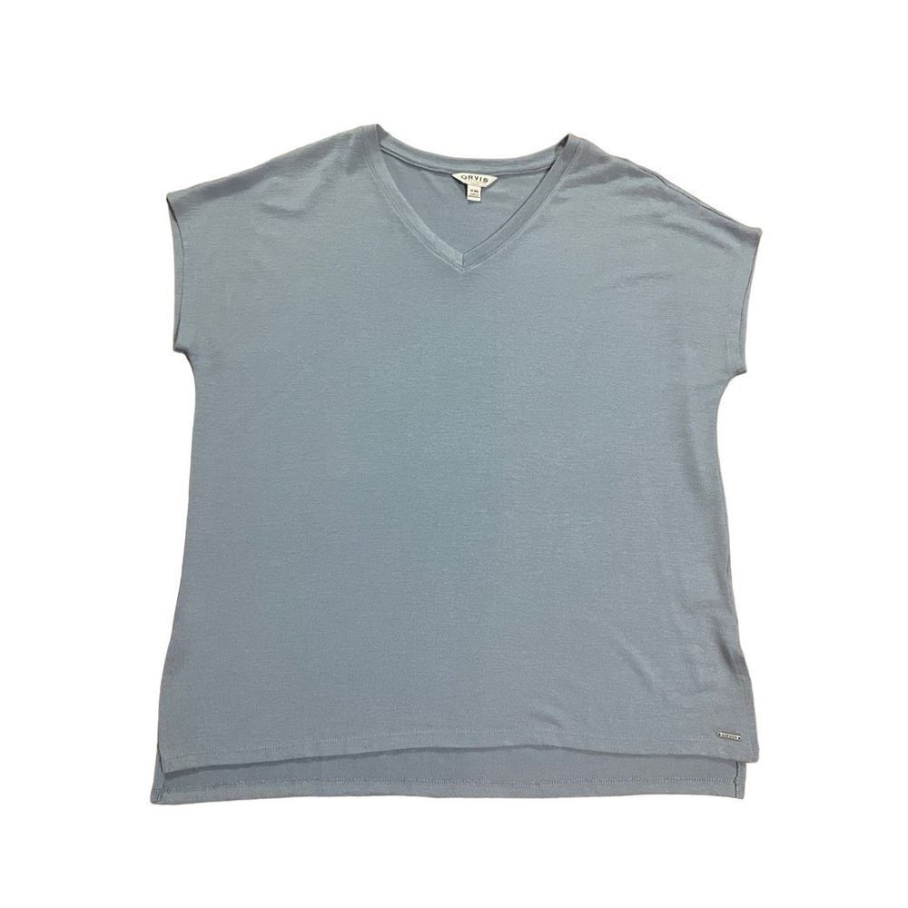 Orvis womens light blue XL short sleeve blouse minimalist casual chic